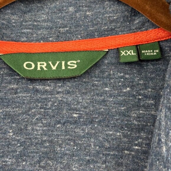 Orvis Quarter Zip Pullover Sweater Men's XXL Navy Blue Red Stripe Cotton Blend - Picture 4 of 10